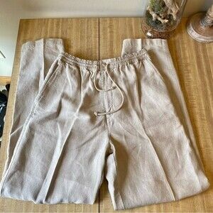 BACHRACH Linen Trousers Cream Beige Pants High Rise Taper Leg VSCO Summer